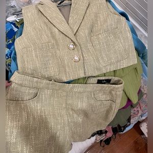 LULUs two piece set tweed green XS